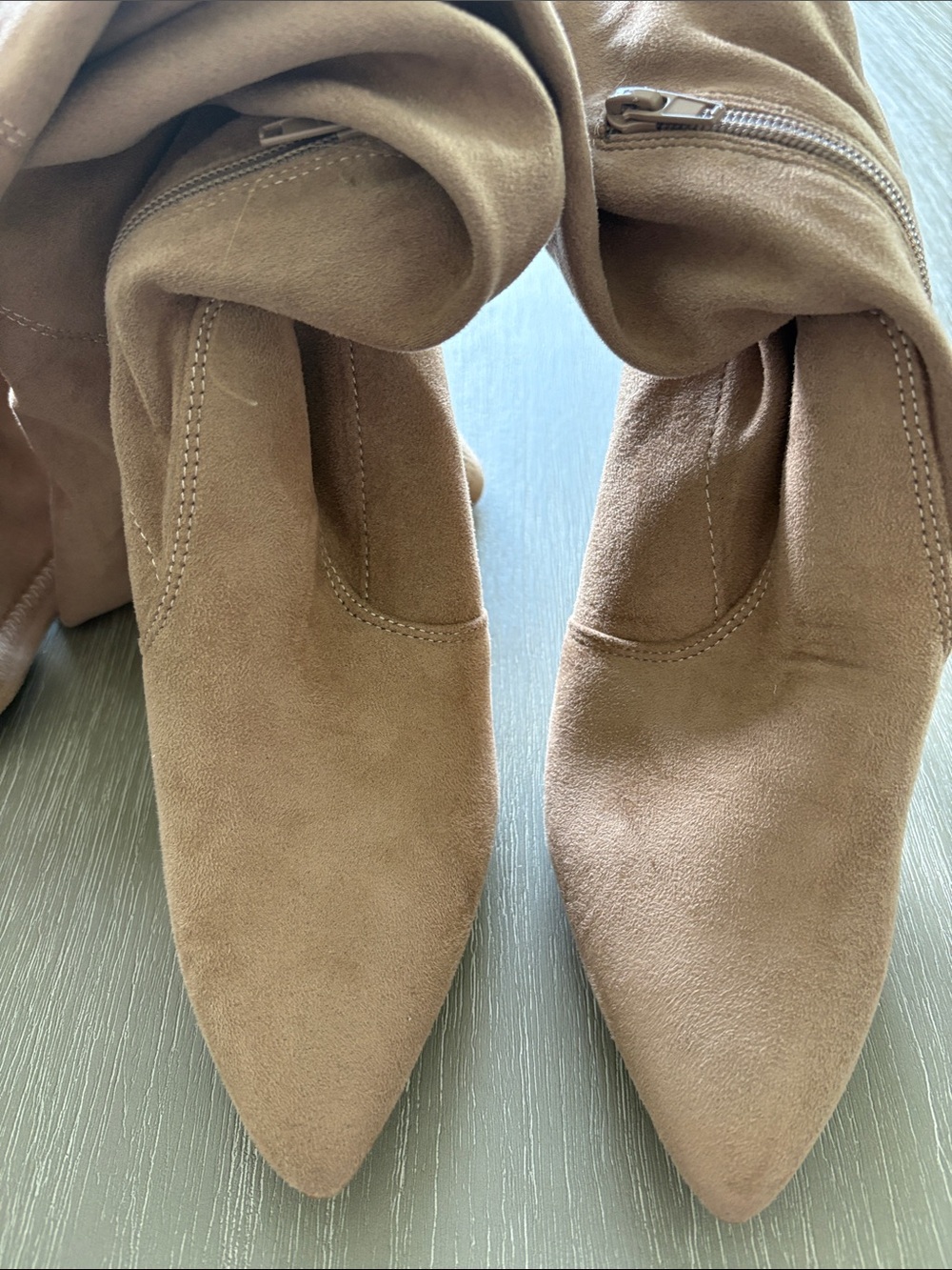 French Connection Tan Suede Over-the-Knee Pointed Toe Boots